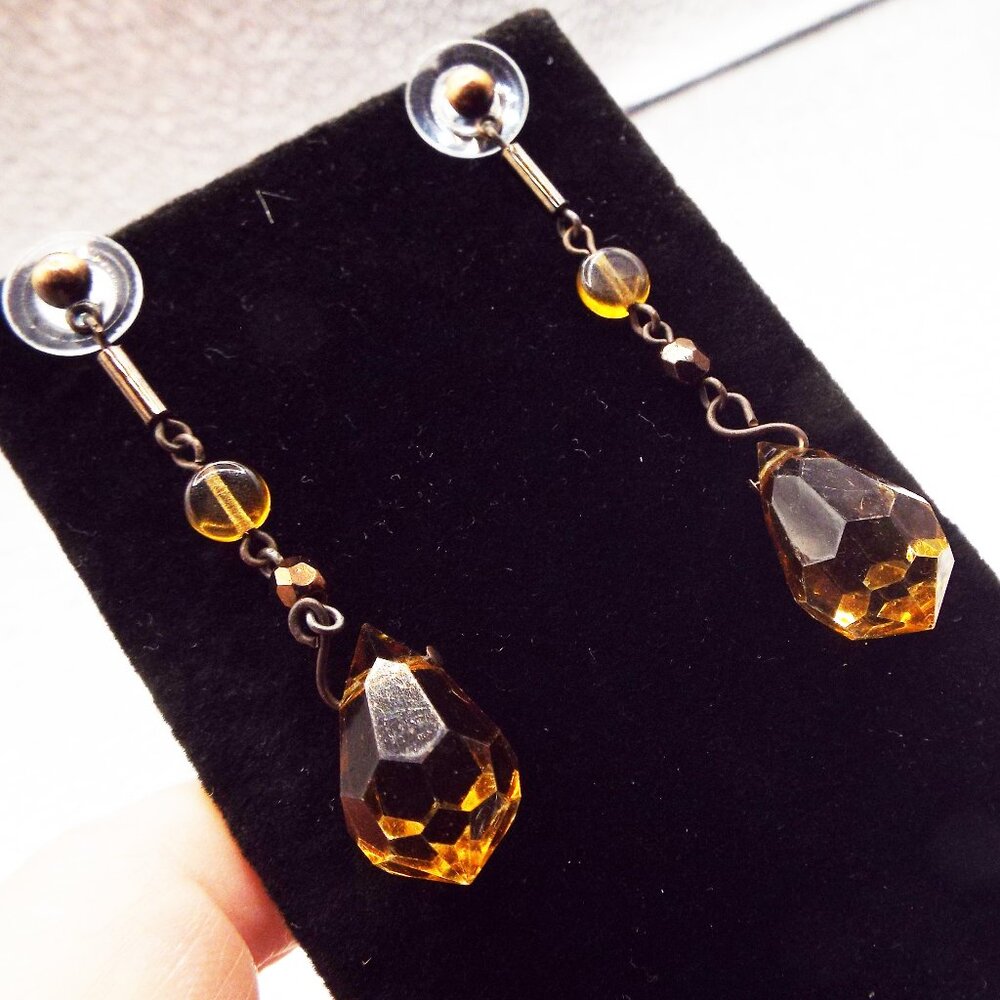 NWT GOLDEN TOPAZ BRIOLETTE CUT LONG EXQUISITE DELICATE BRONZED EARRINGS G